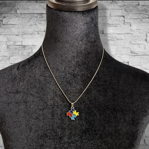 Autism Puzzle Piece Charm Necklace! Autism Awareness Pretty Silver Chain - Picture 11 of 12